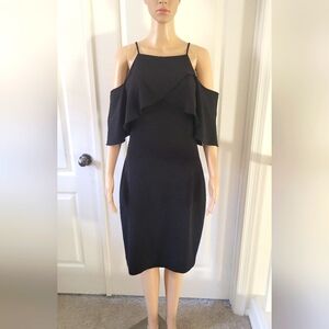 Badgley Mischka Black Crossover Ruffle Midi Dress Size 8